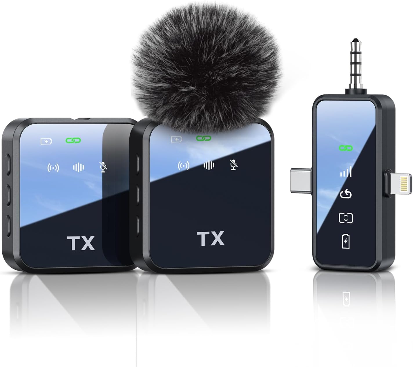 3 in 1 Microphone for iPhone/Android/Camera, Wireless Lavalier Microphone.